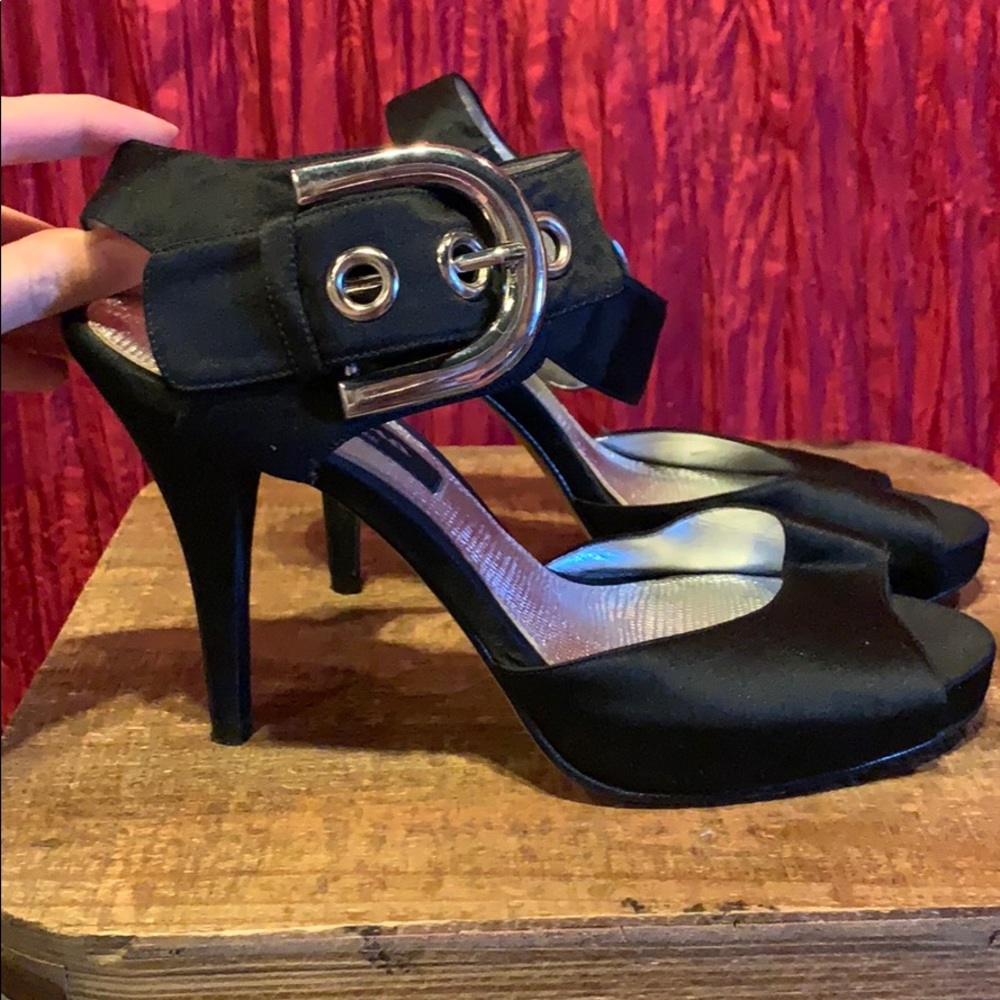 Nina black satin heels